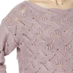 LOFT Purple Crew Neck Sweater with Elegant Knit Pattern